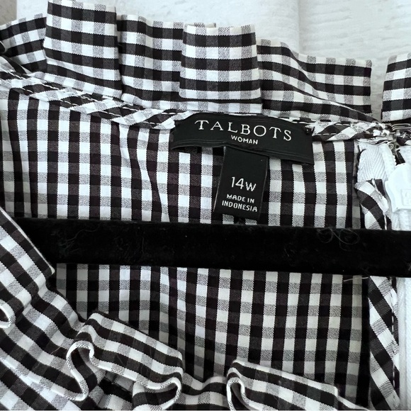 EUC Talbots Preppy Gingham Pleat Collar Shift Dress Black White size 14 Petite - Picture 7 of 14